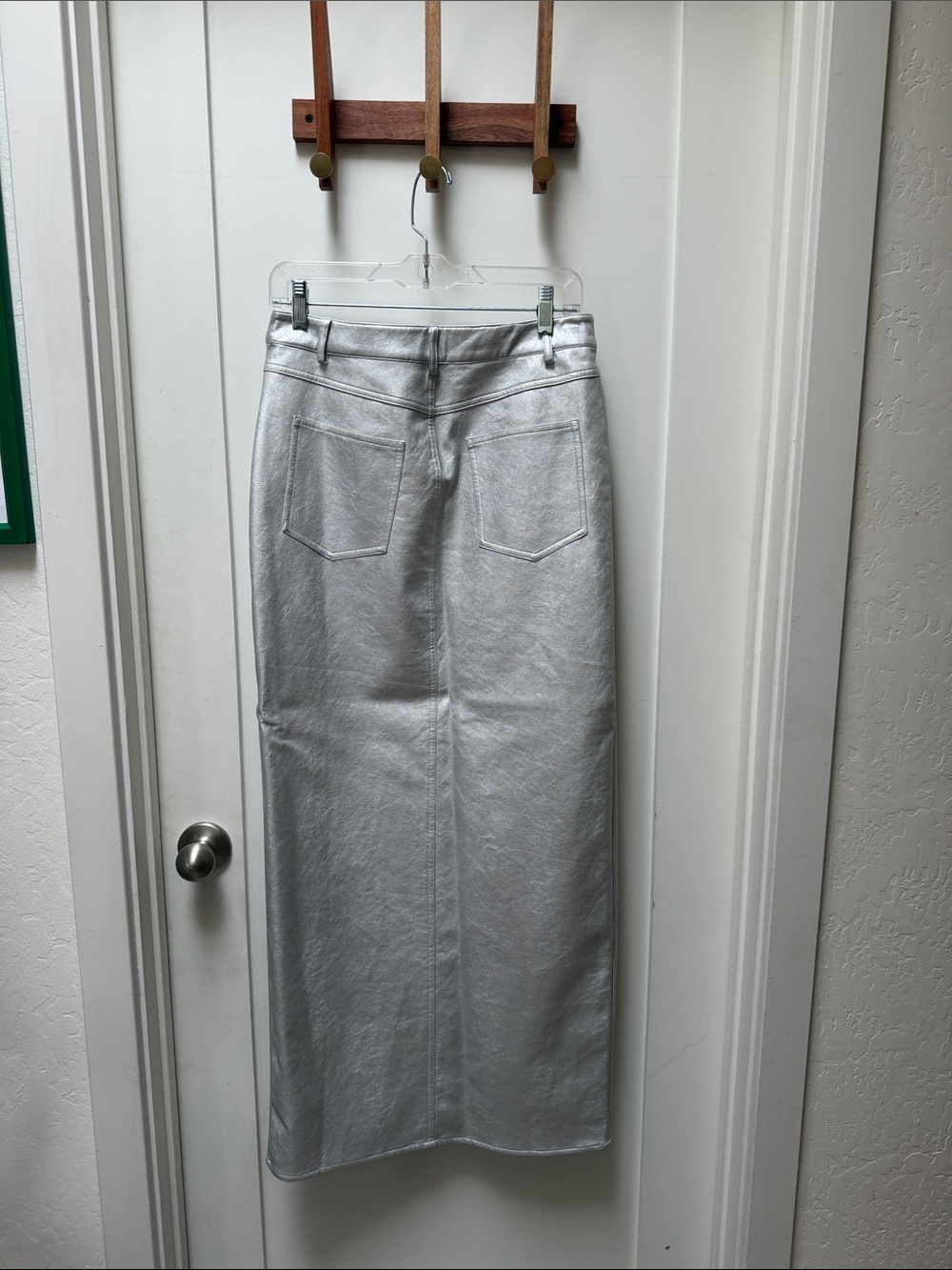 Wayf Metallic Silver Maxi Skirt with Front Slit - Picture 5 of 10